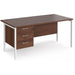 Rectangular Straight Desk Walnut Wood H-Frame Legs White Maestro 25 1600 x 800 x 725mm 3 Drawer Pedestal