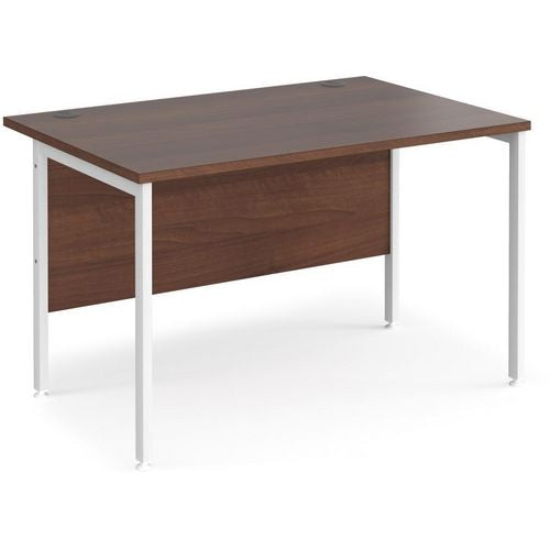 Rectangular Straight Desk Walnut Wood H-Frame Legs White Maestro 25 1200 x 800 x 725mm