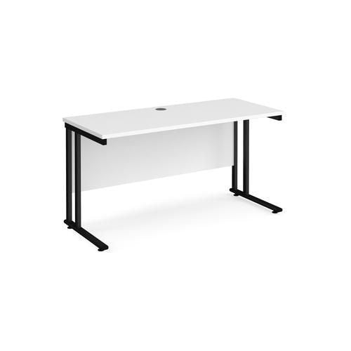 Rectangular Straight Desk White Wood Cantilever Legs Black Maestro 25 1400 x 600 x 725mm