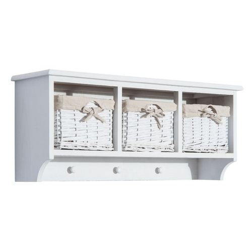 HOMCOM Wall Cabinet 833-298WT Cloth, Paulownia Wood, Wicker White 800 mm x 220 mm x 330 mm