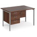 Rectangular Straight Desk Walnut Wood H-Frame Legs Silver Maestro 25 1200 x 800 x 725mm 3 Drawer Pedestal