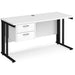 Rectangular Straight Desk White Wood Cable Managed Legs Black Maestro 25 1400 x 600 x 725mm 2 Drawer Pedestal