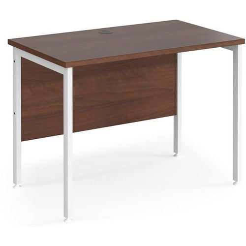 Rectangular Straight Desk Walnut Wood H-Frame Legs White Maestro 25 1000 x 600 x 725mm