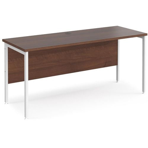 Rectangular Straight Desk Walnut Wood H-Frame Legs White Maestro 25 1600 x 600 x 725mm