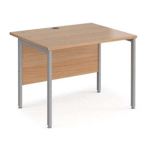 Rectangular Straight Desk Beech Wood H-Frame Legs Silver Maestro 25 1000 x 800 x 725mm