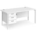 Rectangular Straight Desk White Wood H-Frame Legs White Maestro 25 1600 x 800 x 725mm 3 Drawer Pedestal