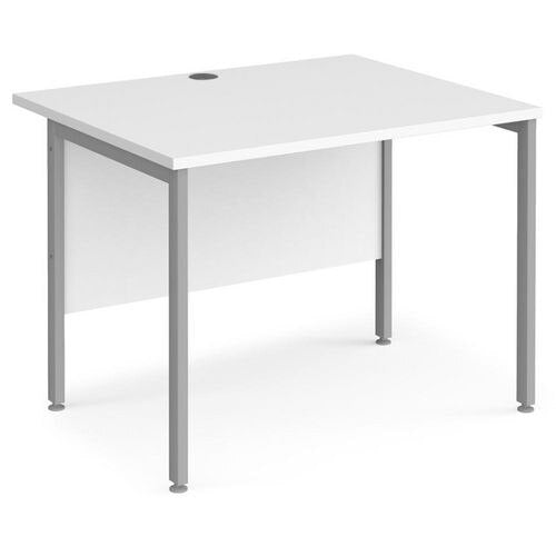 Rectangular Straight Desk White Wood H-Frame Legs Silver Maestro 25 1000 x 800 x 725mm