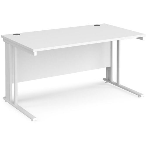 Rectangular Straight Desk White Wood Cable Managed Legs White Maestro 25 1400 x 800 x 725mm