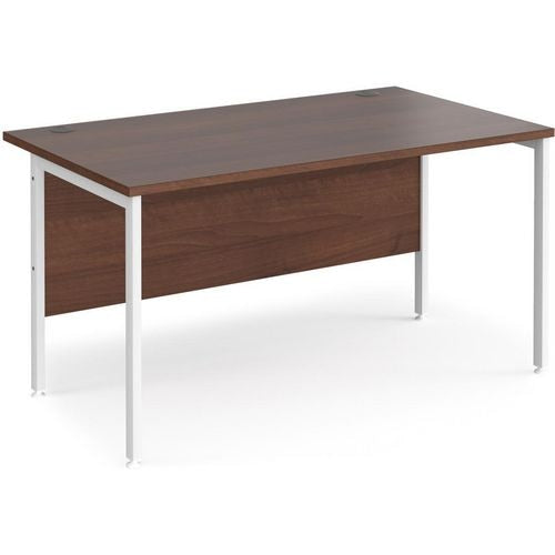 Rectangular Straight Desk Walnut Wood H-Frame Legs White Maestro 25 1400 x 800 x 725mm