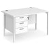 Rectangular Straight Desk White Wood H-Frame Legs White Maestro 25 1200 x 800 x 725mm 3 Drawer Pedestal