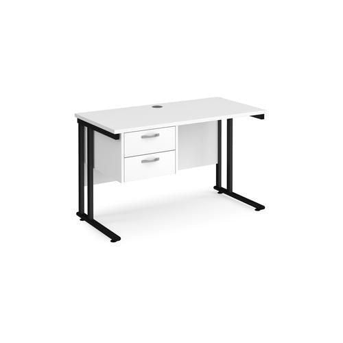 Rectangular Straight Desk White Wood Cantilever Legs Black Maestro 25 1200 x 600 x 725mm 2 Drawer Pedestal