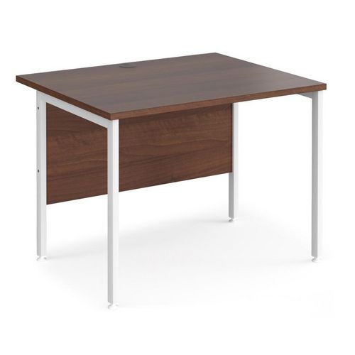 Rectangular Straight Desk Walnut Wood H-Frame Legs White Maestro 25 1000 x 800 x 725mm
