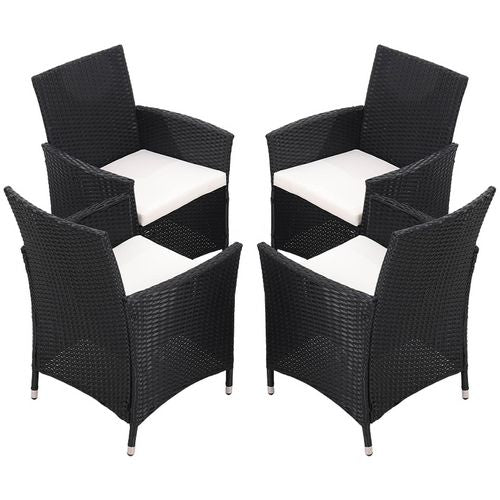 Living and Home Dining Chair Rattan 580 x 600 x 840 mm Black Pack of 4