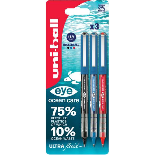 Uni-ball eye ocean care Rollerball Pen Black, Blue, Red UB-150 Pack of 3