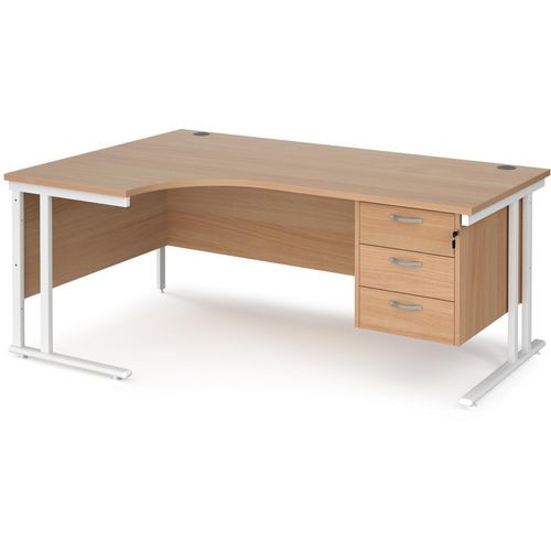 Dams International Left Hand Ergonomic Desk MC18ELP3WHB 1,800 x 1,200 x 725 x 800 - 990 mm