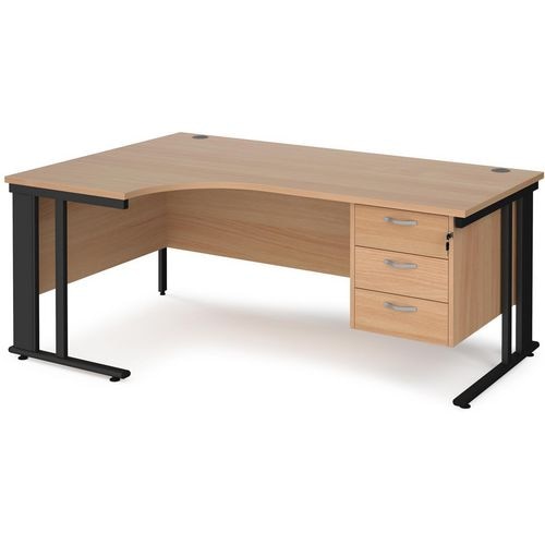 Dams International Left Hand Ergonomic Desk MCM18ELP3KB 1,800 x 1,200 x 725 mm