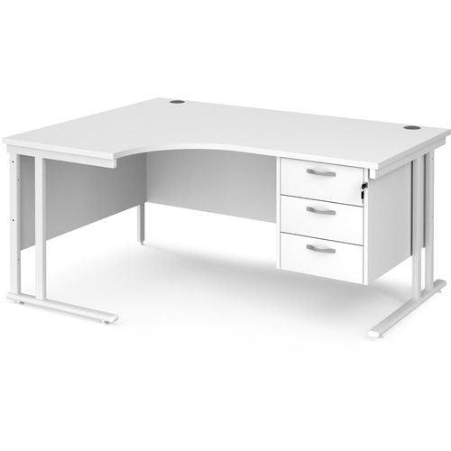 Dams International Left Hand Ergonomic Desk MC16ELP3WHWH 1,600 x 1,200 x 725 x 800 - 990 mm
