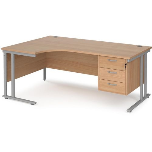 Dams International Left Hand Ergonomic Desk MC18ELP3SB 1,800 x 1,200 x 725 x 800 - 990 mm