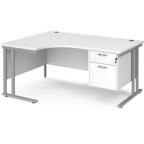 Dams International Left Hand Ergonomic Desk MC16ELP2SWH 1,600 x 1,200 x 725 x 800 - 990 mm