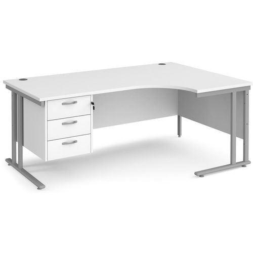 Dams International Right Hand Ergonomic Desk MC18ERP3SWH 1,800 x 1,200 x 725 x 800 - 990 mm