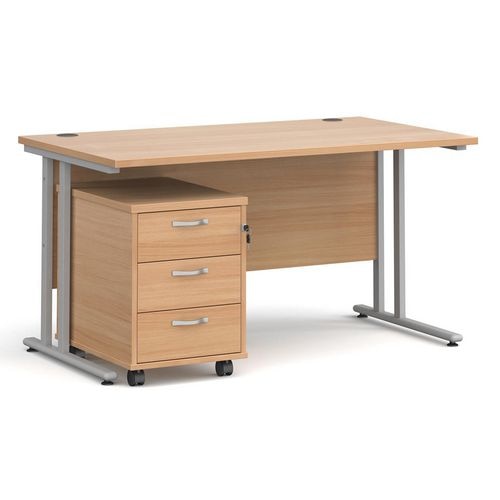 Dams International Straight Desk with 3 Drawer Pedestal SBS314B 1,400 x 800 x 725 mm