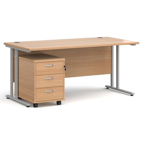 Dams International Straight Desk with 3 Drawer Pedestal SBS316B 1,600 x 800 x 725 mm