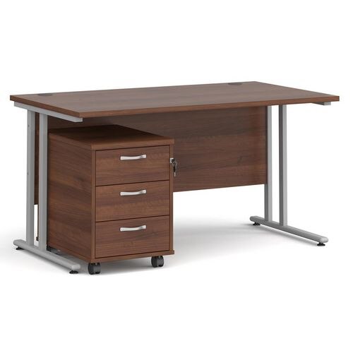 Dams International Straight Desk with 3 Drawer Pedestal SBS314W 1,400 x 800 x 725 mm