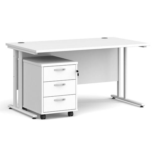 Dams International Straight Desk with 3 Drawer Pedestal SBWH314WH 1,400 x 800 x 725 mm