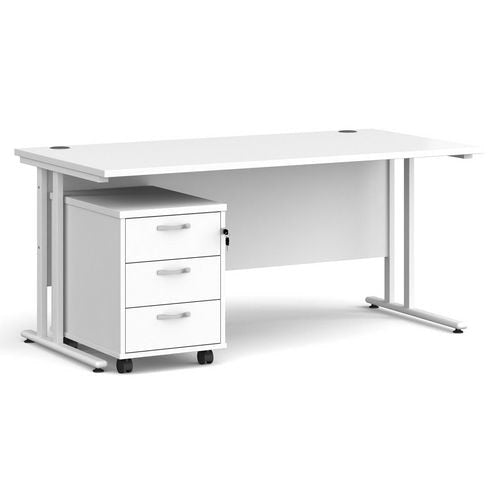 Dams International Straight Desk with 3 Drawer Pedestal SBWH316WH 1,600 x 800 x 725 mm