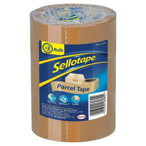 Sellotape Packaging Tape Sellotape Logo Brown 105 mm (W) x 0.105 m (L) PP (Polypropylene) Pack of 3