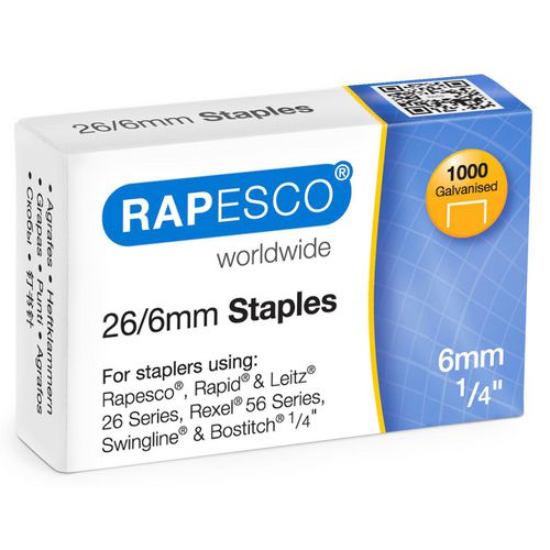 Rapesco Staples 26/6 S11661Z3 Steel Silver Pack of 1000