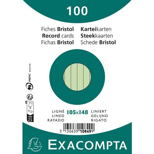 Exacompta Index Cards 10849SE A6 Green 10.7 x 15 x 2.5 cm Pack of 20