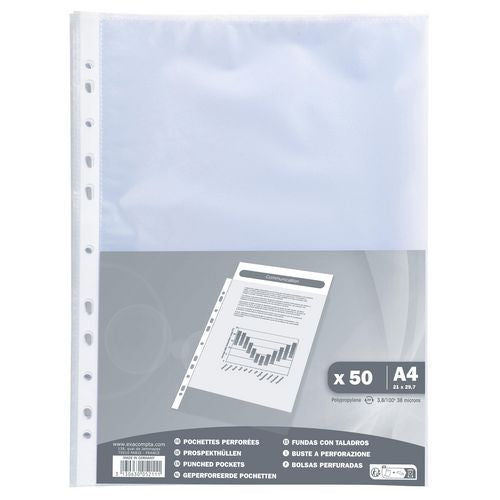 Exacompta Punched Pockets A4 Orange Peel Transparent 0,04mm PP Up 5211E Pack of 50