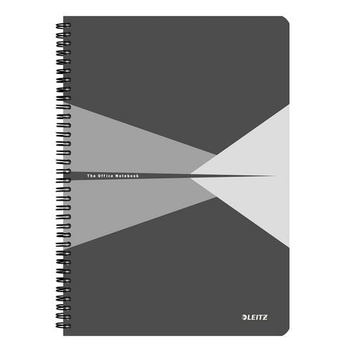 LEITZ Office Wirebound Notebook A4 Ruled Cardboard Grey Perforated Pack of 5