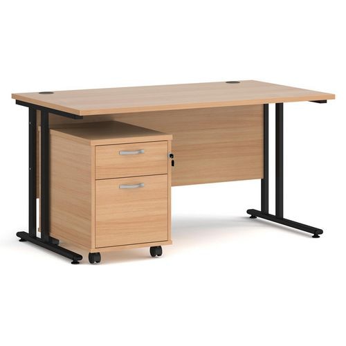 Dams International Straight Desk with 2 Drawer Pedestal SBK214B 1,400 x 800 x 725 mm