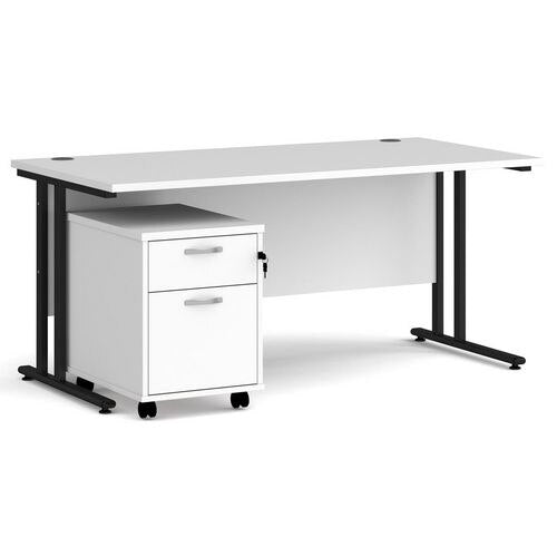 Dams International Straight Desk with 2 Drawer Pedestal SBK216WH 1,600 x 800 x 725 mm