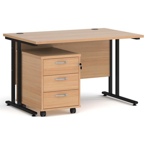 Dams International Straight Desk with 3 Drawer Pedestal SBK312B 1,200 x 800 x 725 mm