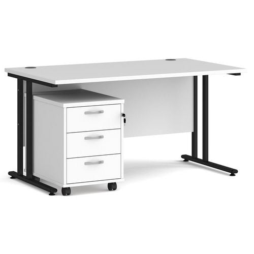 Dams International Straight Desk with 3 Drawer Pedestal SBK314WH 1,400 x 800 x 725 mm