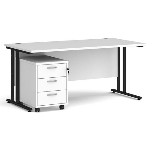 Dams International Straight Desk with 3 Drawer Pedestal SBK316WH 1,600 x 800 x 725 mm