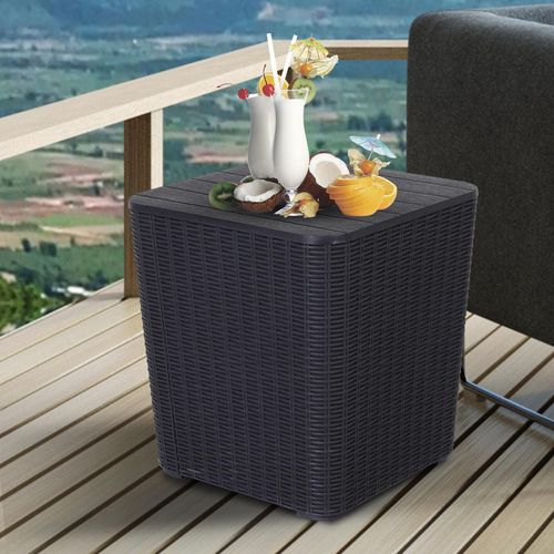 OutSunny 50L Outdoor Rattan-Effect Lift-Top Bar Tea Table Black