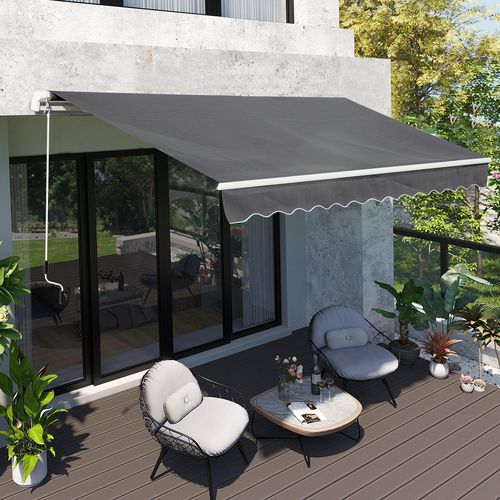 OutSunny 4x2.5m Manual Awning Window Door Sun Weather Shade w/ Handle Grey