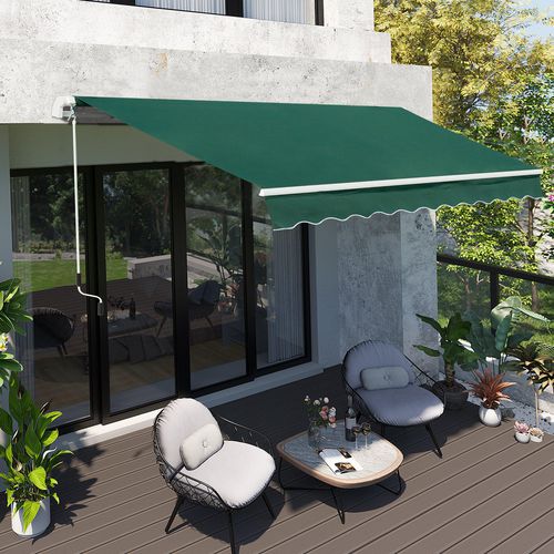 OutSunny 4x2.5m Manual Awning Window Door Sun Weather Shade w/ Handle Green
