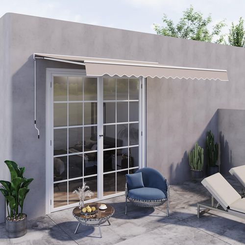 OutSunny 3.5Lx2.5M Retractable Manual/Electric Awning-Cream White/White