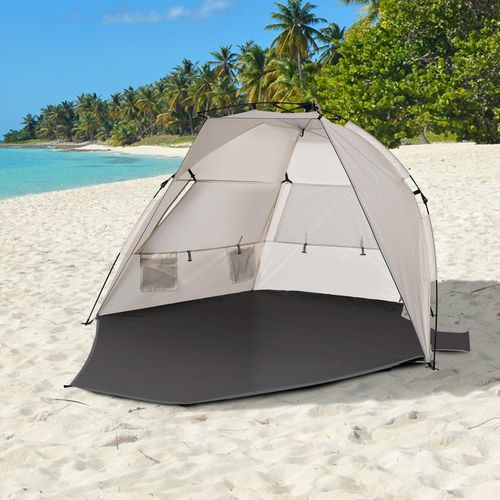 OutSunny Beach Tent for 1-2 Person Pop-up Design with 3 Mesh Windows & Carrying Bag Cream