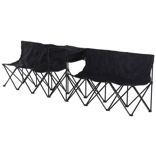 OutSunny 6-Seater Folding Steel Camping Bench w/ Cooler Bag Black