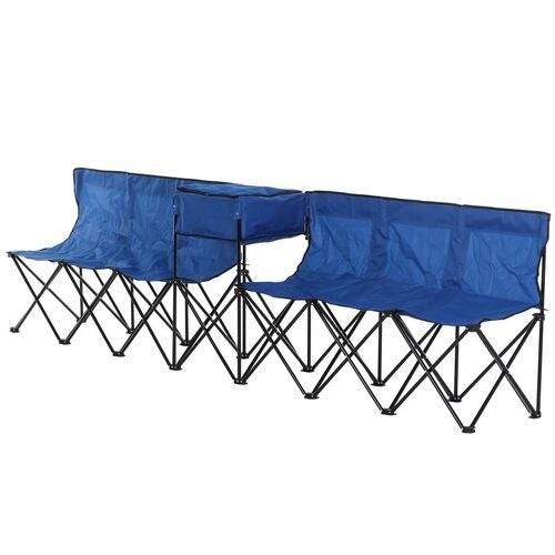OutSunny 6-Seater Folding Steel Camping Bench w/ Cooler Bag Blue