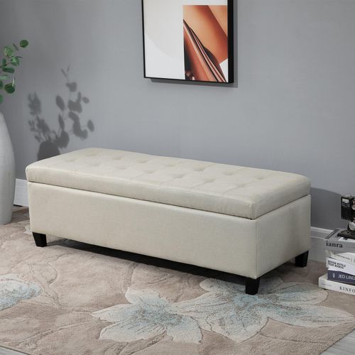 HOMCOM Storage Ottoman Padded Beige