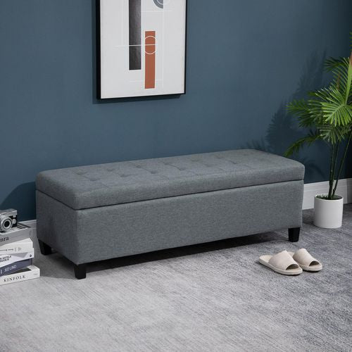 HOMCOM Storage Ottoman Padded Grey