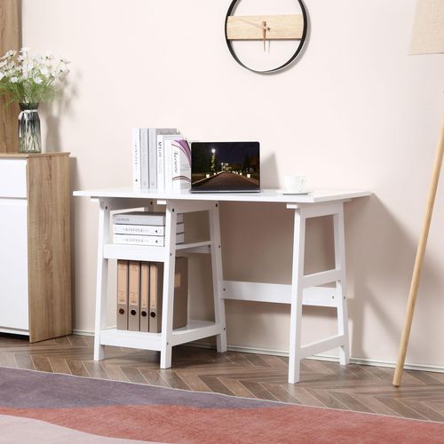 HOMCOM Computer Desk With Bookshelves White
