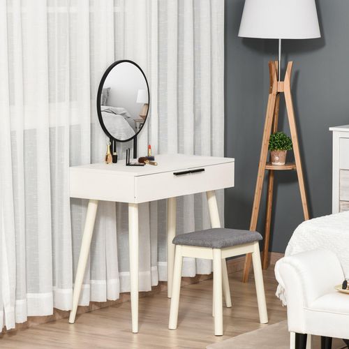 HOMCOM Dressing Table With Round Mirror White
